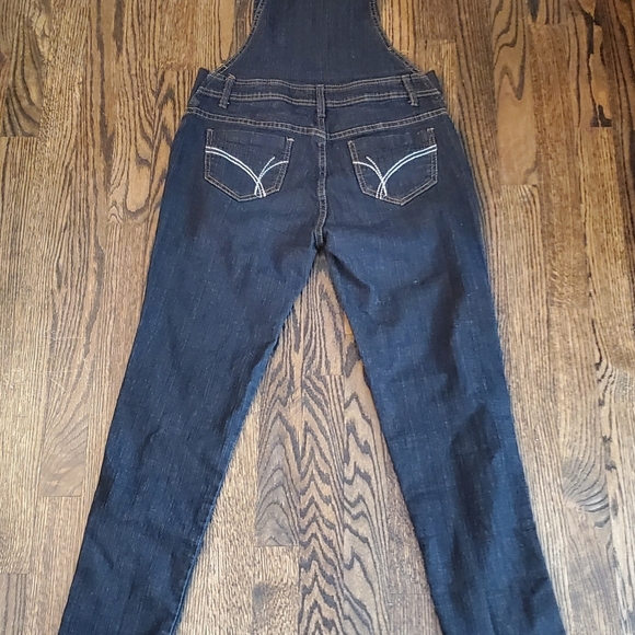 Dark Strtch Denim Overalls with Clear Gemlike Bottons sz 5/6 - Picture 7 of 13